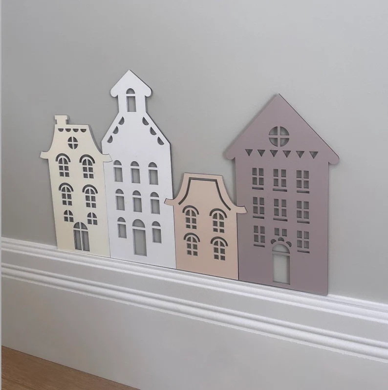 Scandi Wooden House, Wooden Houses, Laser Cut Houses, Scandi Wall Decor, Nursery Decor, Boho, First Birthday Gift, Girls bedroom Decor